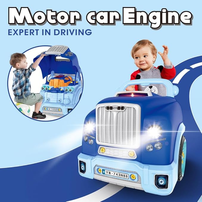 Interactive Truck Engine Toy with Removable Parts - Lights, Sounds, and Fun for Young Mechanics -Unleash Their Creativity and Motor Skills with This Truck Engine Toy (Bule)-BubblyBeeBaby