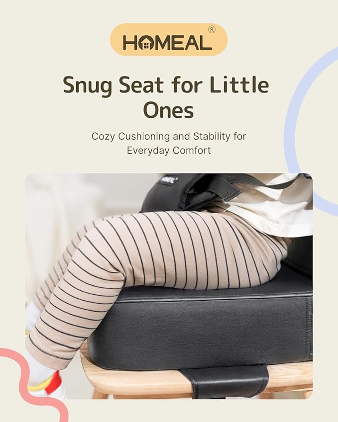 HOMEAL Booster Seat for Kitchen Chair, Breathable Toddler Booster Seat for Dining Table with Backrest and Adjustable Straps, Portable Travel Toddler Booster Seat, Dark Grey-BubblyBeeBaby