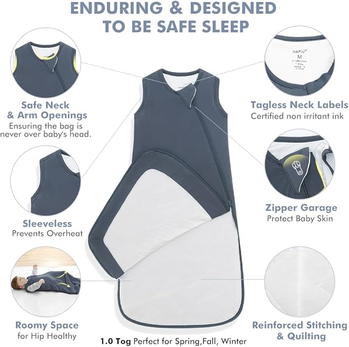 HAPIU Unisex Rayon Made from Bamboo Baby Sleep Sack TOG 1.0, 2-Way Zipper YKK, Wearable Blanket Baby-BubblyBeeBaby