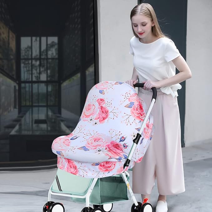 Yoofoss Nursing Cover Breastfeeding Scarf - Baby Car Seat Covers, Infant Stroller Cover, Strechy Carseat Canopy for Boys and Girls (Flower)-BubblyBeeBaby