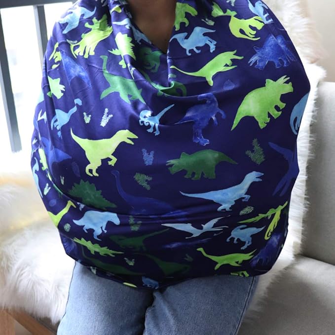 Baby Car Seat Cover, Multi- use Nursing Cover for Breastfeeding, Carseat Cover Boys, Dinosaur Baby Shower Stuff for Newborn, Soft Breathable-BubblyBeeBaby