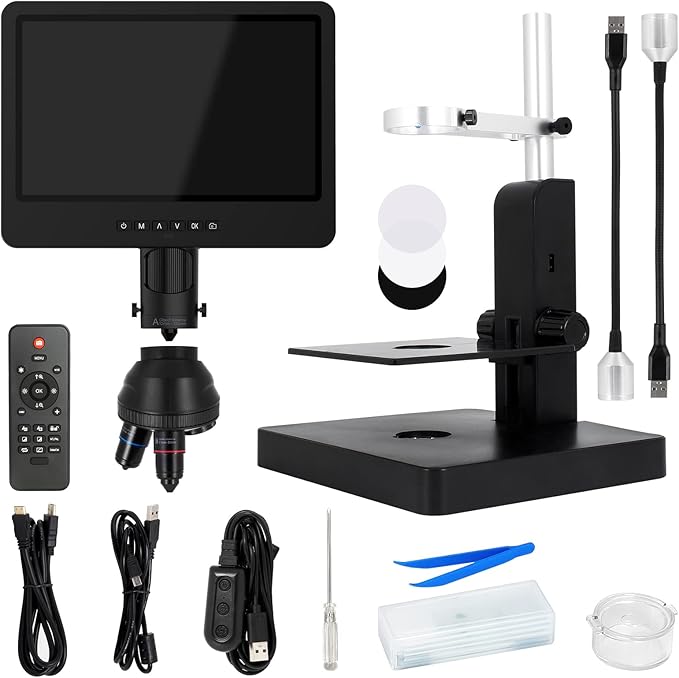 JL249PS 3 Lenses 10 Inch HDMI LCD Digital Microscope, UHD 4000× 24MP Biological Microscope with Prepared Slides, Coin Microscope for Full-Size Coins Error Coins, PC/TV Compatible, 32G Card-BubblyBeeBaby