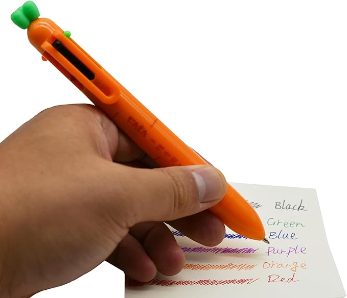 10 pieces Carrot-Shaped 6-Color Retractable Ballpoint Pens, Cute Vegetable Design Multicolor Writing Pens for School, Office, Note-Taking, Journaling (Assorted Colors)-BubblyBeeBaby