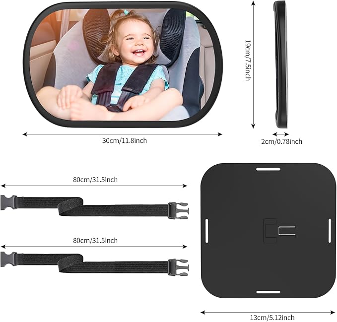 Baby Car Mirror, Safety Car Seat Mirror for Rear Facing Infant, Clear Wide View, 360°Rotation, Easily Observe the Baby Move, Secure, Shatterproof, Crash Tested and Certified (2-Pack)-BubblyBeeBaby