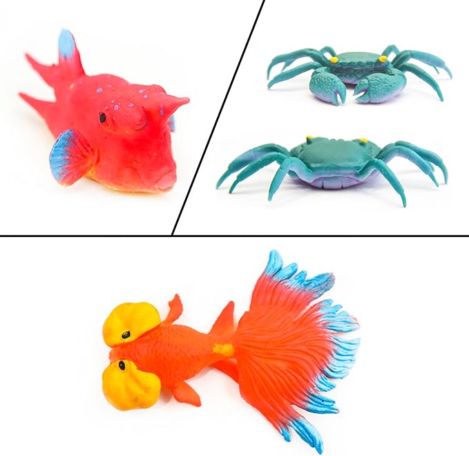 10 Pcs Fish Animal Figure Bath Toys, Sea Animal Color Changing Toys, Sea Creatures for Kids 3 Years and up, for Themed Parties, Cake Topper, Kids Easter Basket-BubblyBeeBaby