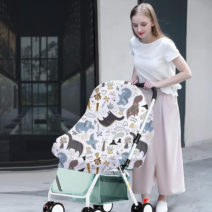 Yoofoss Nursing Cover Breastfeeding Scarf - Baby Car Seat Covers, Infant Stroller Cover, Strechy Carseat Canopy for Boys and Girls (Dinosaur)-BubblyBeeBaby