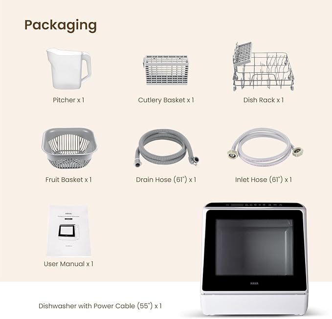 HAVA Countertop Dishwasher, 6 Programs Portable Dishwashers with 5L Built-in Water Tank, No Hookup Needed, Baby Care & Air-Drying Function for Apartments and RVs-BubblyBeeBaby