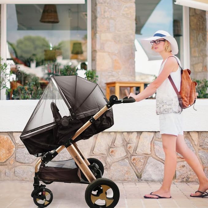 Mosquito Net for Stroller 2Pack - Protective Baby Stroller Mosquito Net - Perfect Bug Netting for Strollers, Bassinets, Cradles, Playards, Pack N Plays and Portable Mini Crib (Black)-BubblyBeeBaby