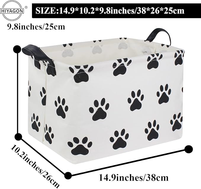 HIYAGON Dog toy Basket Dog Toy Bin Cute Toy Storage Basket Organizer Box Kids Gift Basket Empty Rectangular Room Decor for Home(Paw)-BubblyBeeBaby