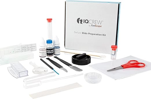 IQCrew 40-Piece Deluxe Microscope Slide Preparation Kit - Essential Student Tool Kit w/Stains + Shrimp Hatchery Experiment - SP-18-BubblyBeeBaby