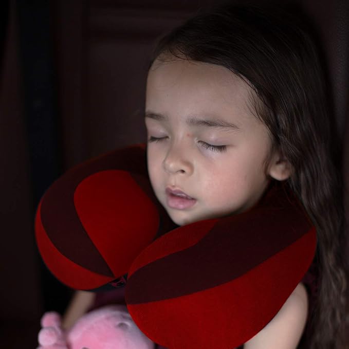 INFANZIA Kids Chin Supporting Travel Neck Pillow, Helps Support Head and Neck, Comfortably Designed for Head, Neck, and Chin Support - Gifts for Toddler/Child/Kids, Red-BubblyBeeBaby