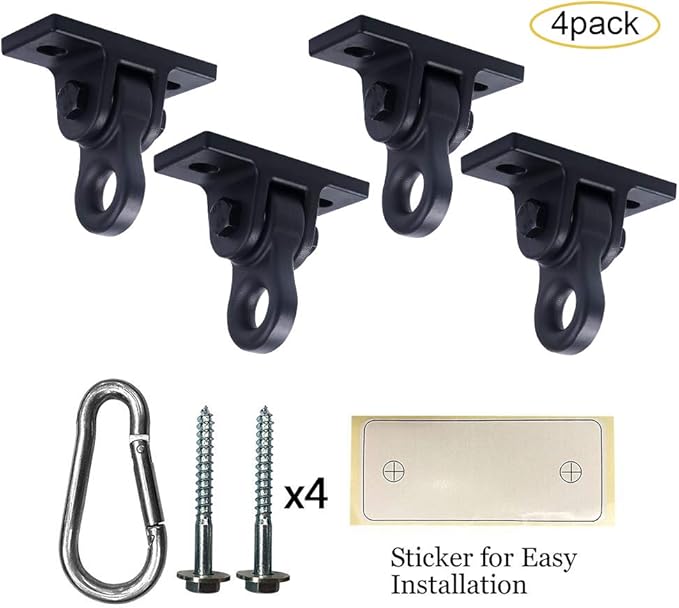 Heavy Duty Black Swing Hangers Screws Bolts Included Over 5000 lb Capacity Playground Porch Yoga Seat Trapeze Wooden Sets Indoor Outdoor (4 Pack)-BubblyBeeBaby