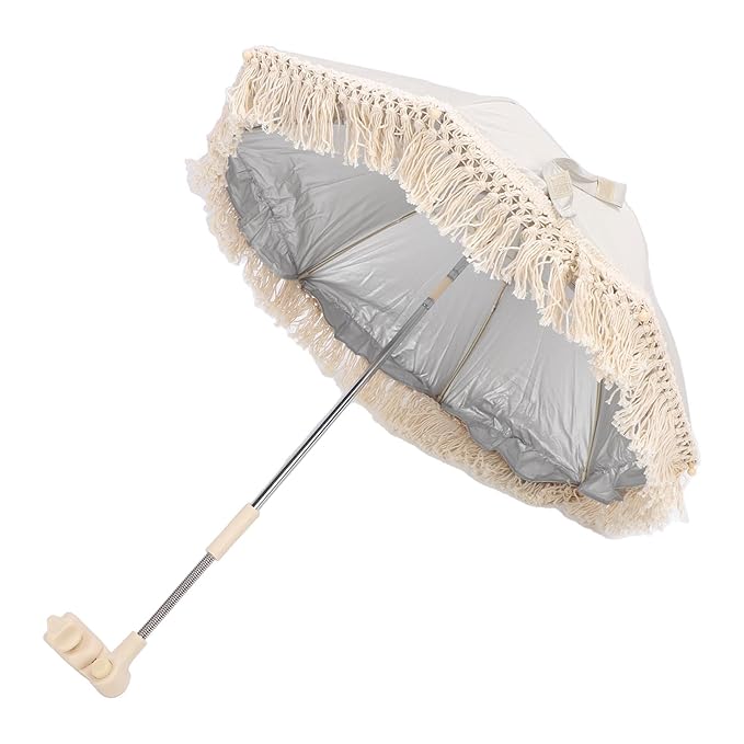 Baby Outdoor Parasols, Baby Stroller Parasol Umbrella with Adjustable Clamp, Toddler Umbrella for Trolley Wheelchair Beach Chair, Outdoor Activities (Beige)-BubblyBeeBaby