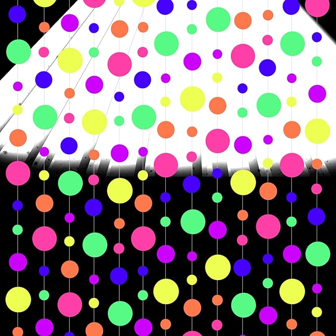 108ft UV Round Dot Neon Paper Streamers - Glow in The Dark Party Favors & Decorations for Wedding & Birthday Parties-BubblyBeeBaby