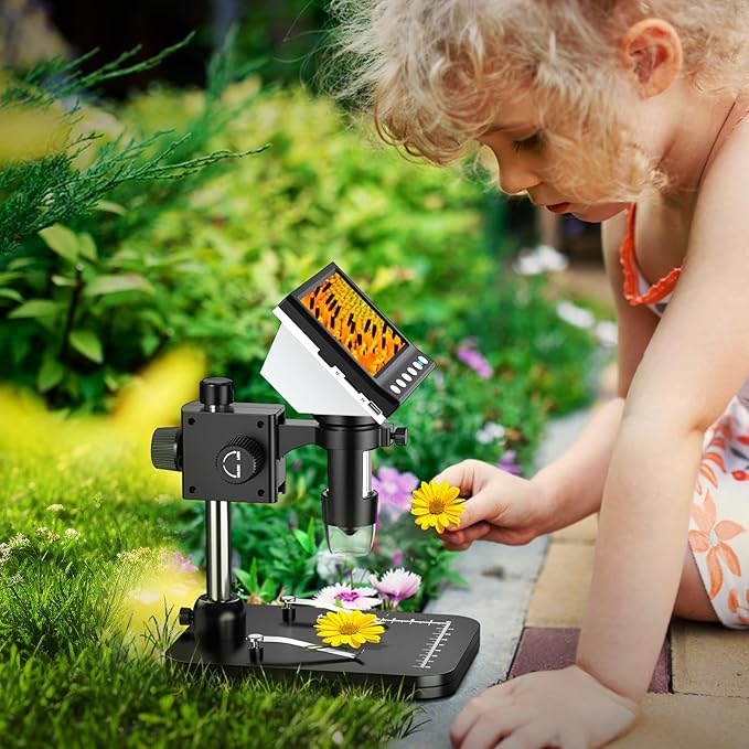 Hayve 4.3'' IPS Coin Microscope, 1000X Magnification Digital Microscope for Adults,Coin Collection Supplies with 8 Adjustable LEDs,Windows Compatible,32GB TF Card-BubblyBeeBaby