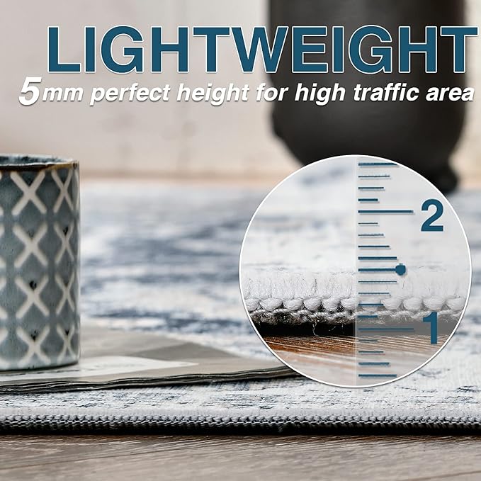 jinchan Runner Rug 2x6 Machine Washable Hallway Rug Dark Blue Vintage Floral Print Non-Slip Low Pile Ultra-Thin for Kitchen,Entryway,Laundry Room,Bedroom,Farmhouse (2‘x6’,Dark Blue)-BubblyBeeBaby