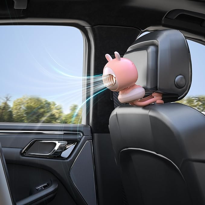 Cute Bunny Stroller Fan Clip On for Baby, Bladeless Fan 4000mAh Rechargeable Battery Operated, Flexible Tripod, 4 Speeds, Auto Oscillating, Small Cooling Fan for Kids-BubblyBeeBaby