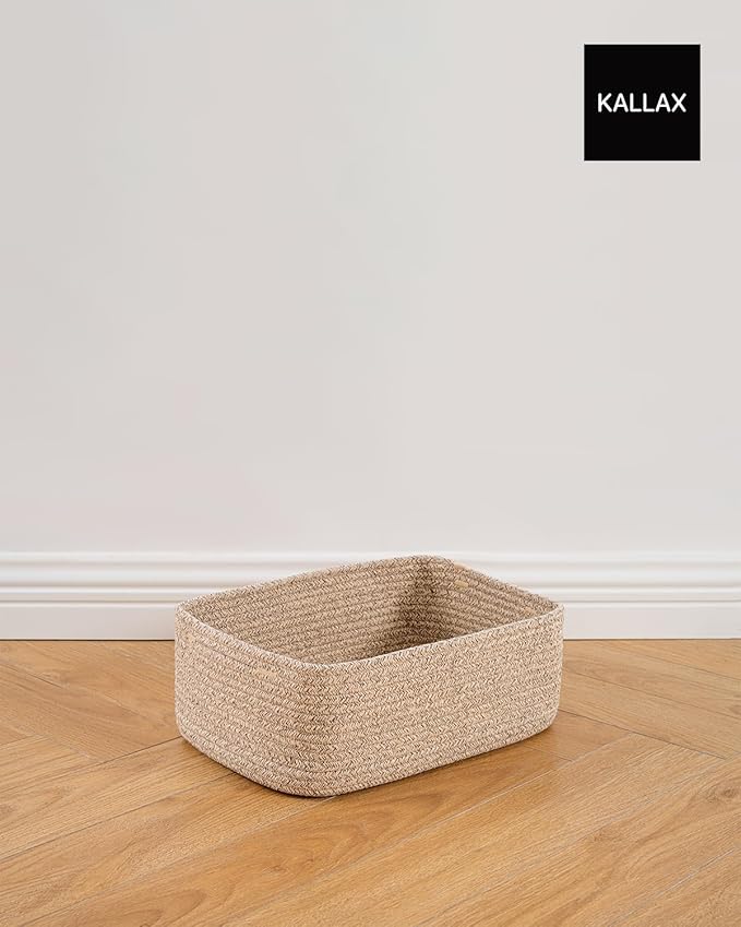 KALLAX Small Woven Basket, 13.5 x 9.5 x 5 Inches, Storage Basket for Organizing, Cute Small Rope Shelf Closet Cube Storage Bins Baskets for Shelves, Dog Toy Gift Baskets Empty, 3 Packs, Mixed Brown-BubblyBeeBaby