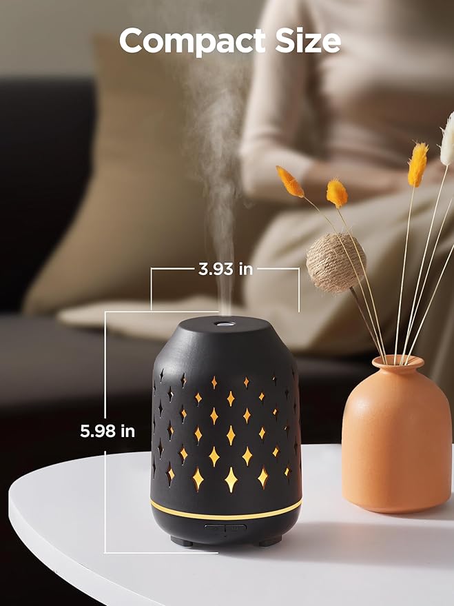 InnoGear Aromatherapy Diffuser, 150ml Ceramic Diffuser Ultrasonic Humidifier Cool Mist Essential Oil Diffusers for Home Air Diffuser with 2 Mist Modes Waterless Auto Off, Black-BubblyBeeBaby