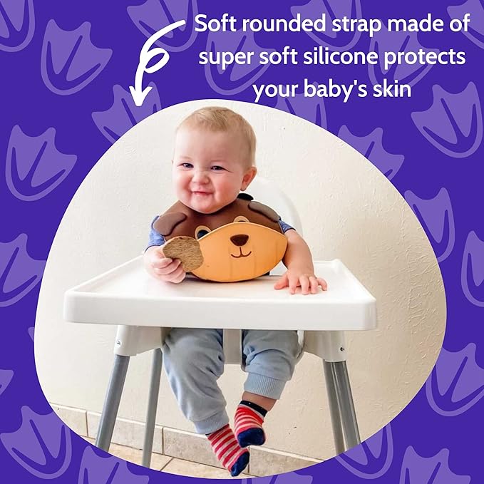 Silly Goose Set of 2 Silicone Animal Baby Bibs for Babies and Toddlers, Waterproof, Adjustable, Soft, Extra Wide Food Catcher Pocket (2PK Hippo+Bear)-BubblyBeeBaby