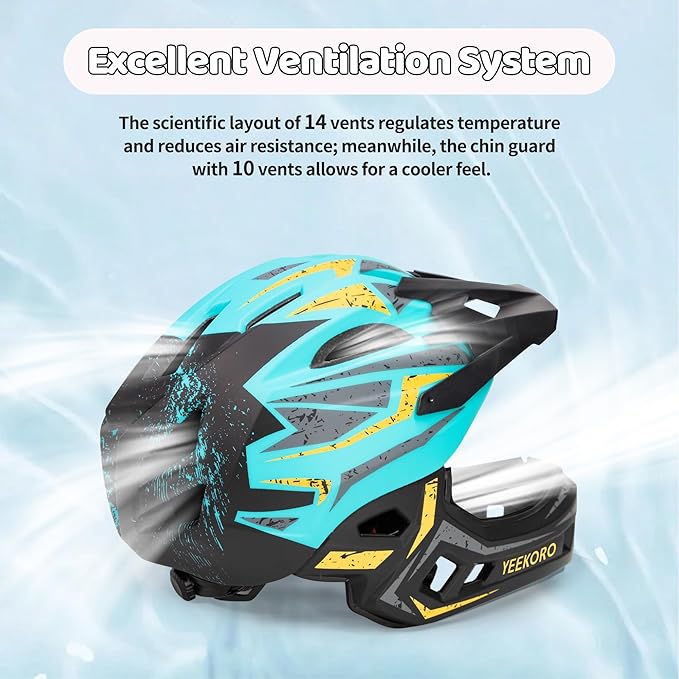 Kids Bike Helmet with Chin Guard, Adjustable Detachable Children’s Full Face Helmet for Girls and Boys, Cycling Helmets Skateboard, Scooter-BubblyBeeBaby