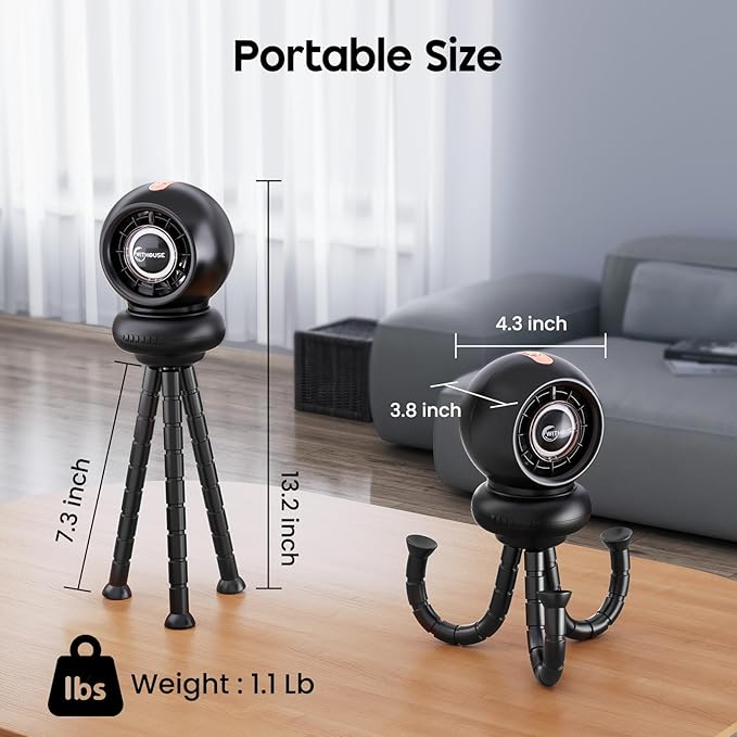 Stroller Fan, Battery Operated Baby Stroller Fans, 8000mAh Rechargeable Fans, 75° Auto Oscillation Portable Fan, 5-12H Runtime, 4 Speeds Wind, Detachable Base & LED Display-BubblyBeeBaby