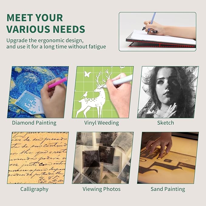 HIUKCOLED A3 Built-in Tilt Stand Light Tracing Box, 6-level&Stepless Dimmable Adjustable Brightness Light Pad with 3 Colors,Battery Powered LED Light Board for Drawing,Diamond Painting,Sketching,X-Ray-BubblyBeeBaby