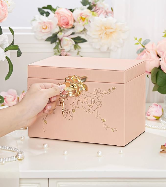 Jewelry Box with Lock for Girls: Jewelry Organizer for Dresser - 3-Drawer Earrings Storage Girls Women Gift (Peach Pink)-BubblyBeeBaby