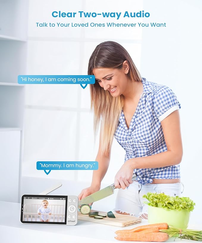 ieGeek 5.5โโ Split-Screen Baby Monitor,2.5K UHD Baby Monitor with 2 Cameras and Audio,Night Light,Prone Sleeping&Cry Detection,Two-Way Talk,Night Vision,2.4G&5Ghz WiFi App Control,4000mAh Battery-BubblyBeeBaby