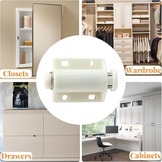 2 Pack Magnetic Touch Latch, Cabinet Push Open Catches Magnet Push Release Latches Hardware for Kitchen Cabinet Drawer Cupboard Closet Door (White)-BubblyBeeBaby