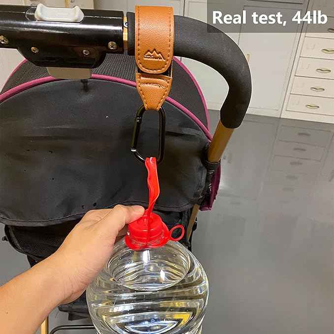 Baby Stroller Hooks Bag Hooks for Hanging Diaper Bags Multipurpose Hooks for Grocery Shopping Bags Premium Vegan Leather Pram Straps 2 Pcs (Black)-BubblyBeeBaby