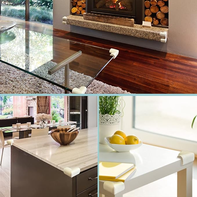 12 Pack Corner Protector Baby Proofing Edge and Corner Guards, Soft Safety Pre-Taped Rubber Foam Furniture Bumpers for Fireplace, Table, Stair, Cabinet (Off White)-BubblyBeeBaby