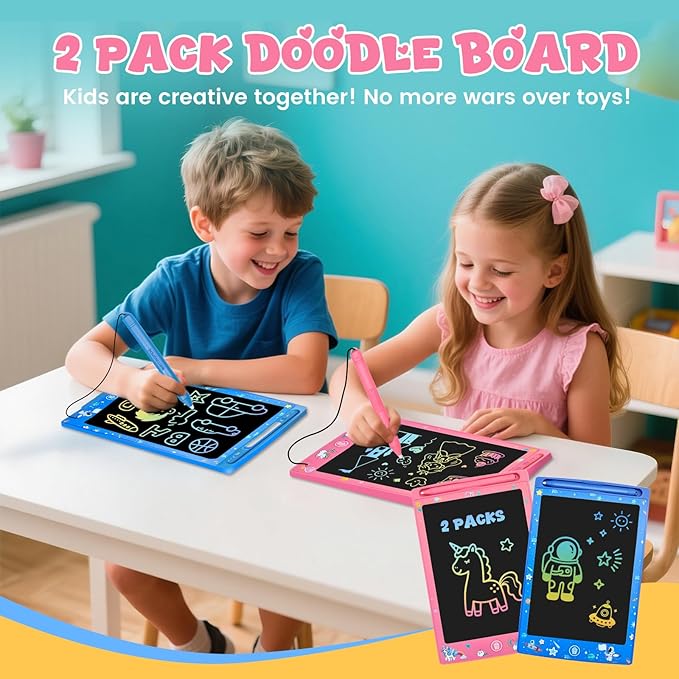 2 Pack LCD Writing Tablet for Kids, Erasable and Reusable Toddler Doodle Board in 8.5 inch, Ideal Educational Drawing Pad for Learning Toy for Ages 3-8 Gifts for Girls Boys-BubblyBeeBaby