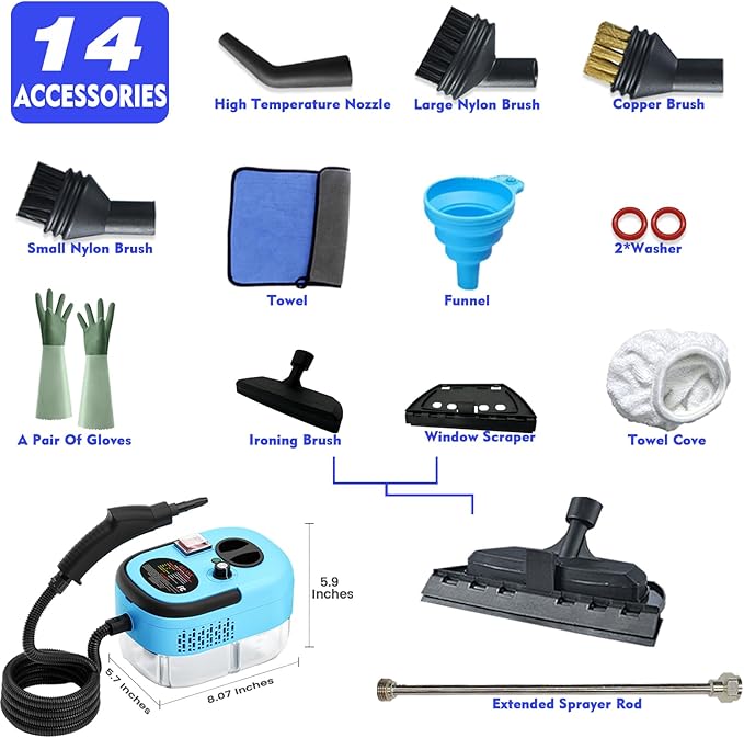 2500W Handheld Steam Cleaner,Portable Car Steamer For Auto Detailing,High-Temperature and Pressure Steam Cleaner For Home, Steam Cleaning Machine for Furniture,Kitchen,Grout,Floor,Tile (Blue)-BubblyBeeBaby