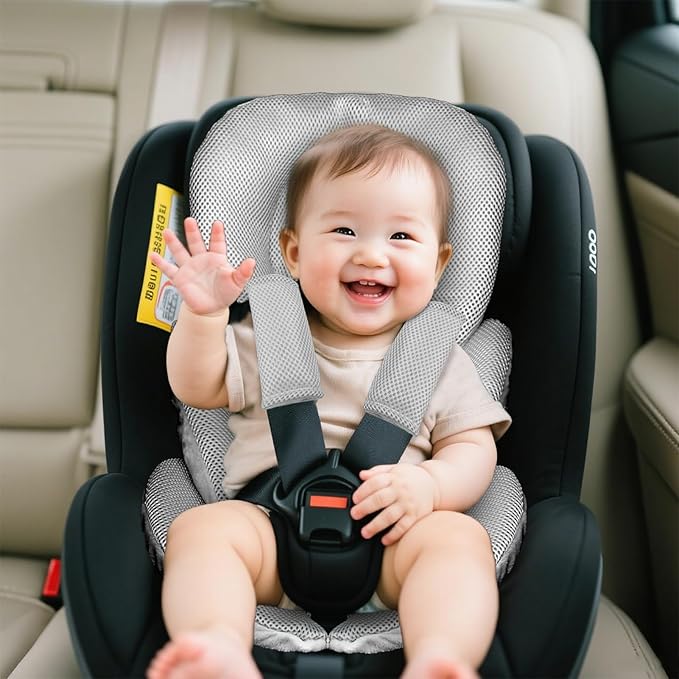 Infant Car Seat Insert for Newborn Girls Boys, Summer Mesh Baby Carseat Head Support with Strap Pads, Soft Reversible Baby Car Seat Insert Cushion Pad for Car Seat, Stroller, Bouncer, Swing, Gray-BubblyBeeBaby