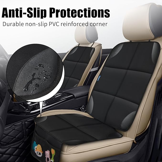 Car Seat Protector for Child Carseat, 2 Pack Protect Car Seat Cover for Baby with Thickest Padding and Non-Slip Padded Backing Mesh Pockets Kids Pets Car Back Seat Protectors(Black)-BubblyBeeBaby