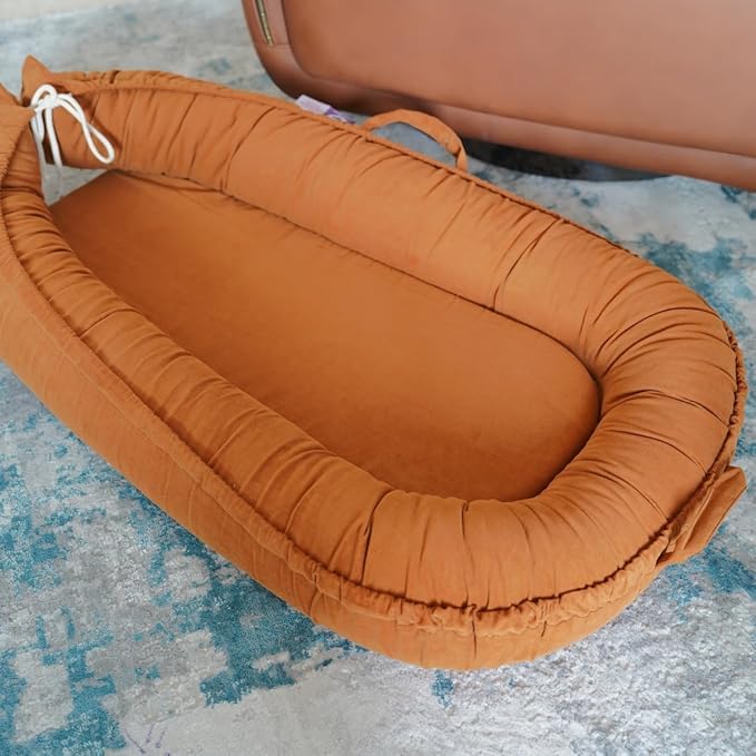 Infant Lounger, Baby Nest Cover for Baby Girls & Boys, Newborn Essentials for Baby 0-18+ Months, 100% Cotton Breathable (GoldenBrown, Corduroy)-BubblyBeeBaby