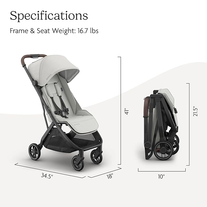 UPPAbaby Minu V3 Travel Stroller | Lightweight + Compact Design | One-Hand Fold + Unfold | from Birth + Overhead Compatible | Savannah (Pearl Gray Mélange/Carbon Frame/Chestnut Leather)-BubblyBeeBaby