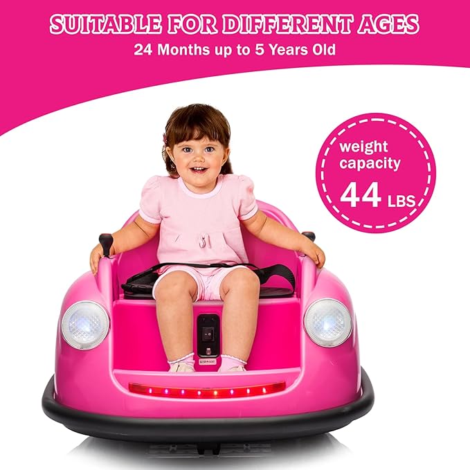 12V Bumper Car for Toddlers, Electric Toy Ride on Battery Car with Kids W/Parent Remote Control, 2-Speed, 360 Degree Spin, Music & LED Lights for Kids, Pink-BubblyBeeBaby