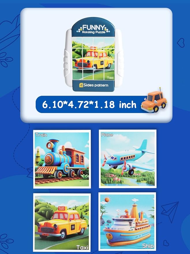 16-Piece Rotating Puzzles for Kids 4-6, Toddlers Puzzles 2-4, Road Trip, Airplane Activities Game, Travel Toys - Brain Teaser, Fine Motor Skills - Birthday Gifts Boys & Girls - Marine Life-BubblyBeeBaby