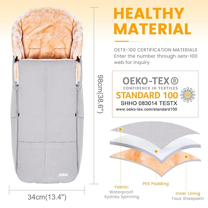 Orzbow Stroller Footmuff Universal | Faux Wool Baby Bunting Bag | Warm, Weather-proof, Adjustable Buckles | Winter Stroller Blanket Cover | Baby Sleeping Bag for Cold Weather Accessories, Light Gray-BubblyBeeBaby