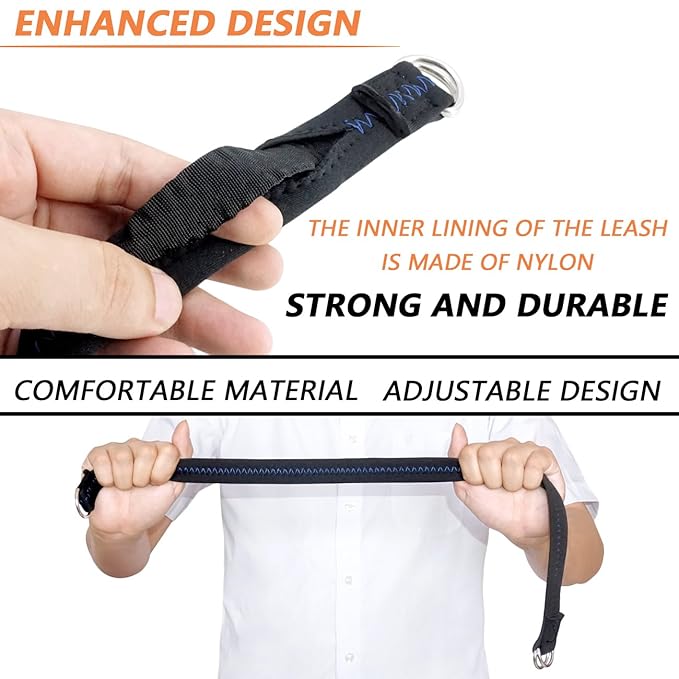 Baby Stroller Wheelchair Safety Wrist Strap or Large Dog Leash, Second Layer Security for Retractable Dog Leash, Black with Blue Stitching-BubblyBeeBaby