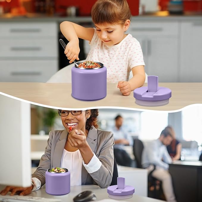 26oz Kids Thermos for Hot Food, Insulated Vacuum Food Jar with Buckle Lid, Stainless Steel Wide Mouth Leak Proof Insulated Lunch Container for School Picnic Travel, Purple-BubblyBeeBaby
