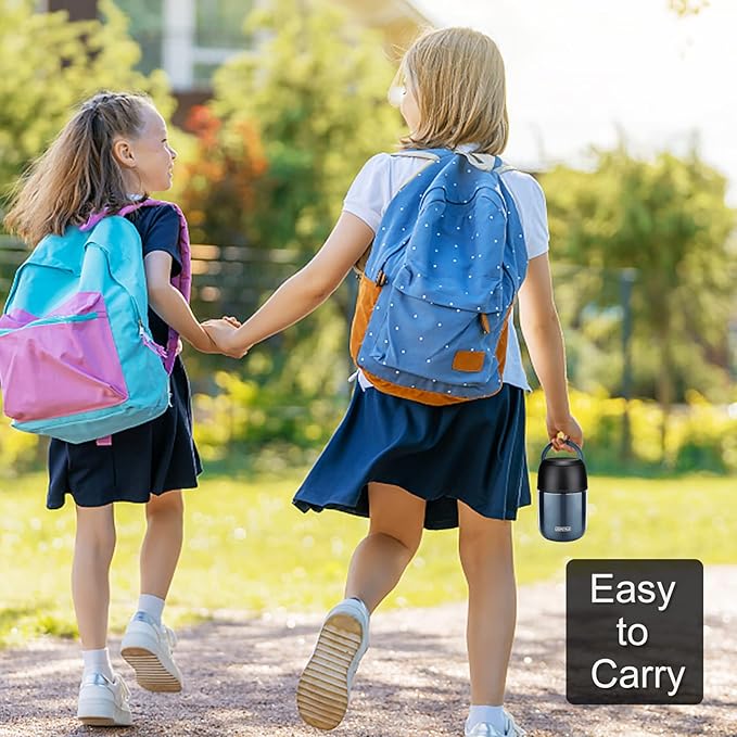 17 oz Insulated Lunch Containers, Blue, Vacuum Stainless Steel Thermo Lunch Box with Handle and Folding Spoon for School, Office, Travel-BubblyBeeBaby