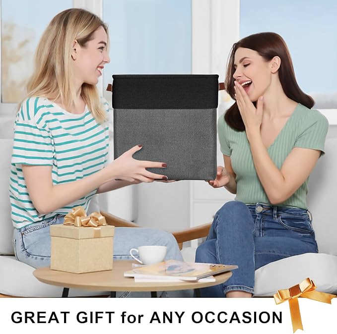 13x13 Cube Storage Bins, Collapsible Fabric Storage Box, 4 Pack Closet Baskets with Handles for Organizing, Shelf, Toys, Clothes, Home, Office, Nursery (Grey&Black)-BubblyBeeBaby