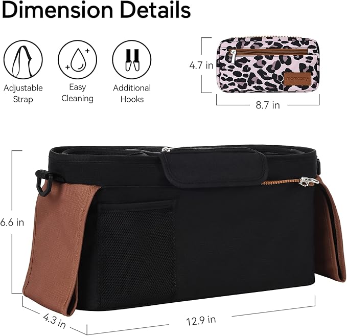 Momcozy Universal Stroller Organizer with Insulated Cup Holder Detachable Phone Bag & Shoulder Strap, Fits for Stroller like Uppababy, Baby Jogger, Britax, BOB, Umbrella and Pet Stroller-BubblyBeeBaby