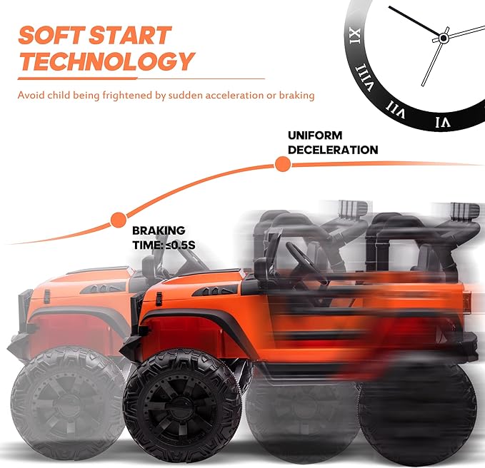24V 9Ah Ride on Toy for Big Kids, 4WD 2 Seater Ride on Car Truck with Remote Control, 4x200W Motor - Orange-BubblyBeeBaby