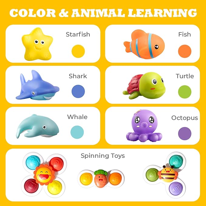 Hely Cancy Infant Bath Toys for 18 Months - No Hole Animal Bathtub Toys, Baby Bath Tub Toys-BubblyBeeBaby