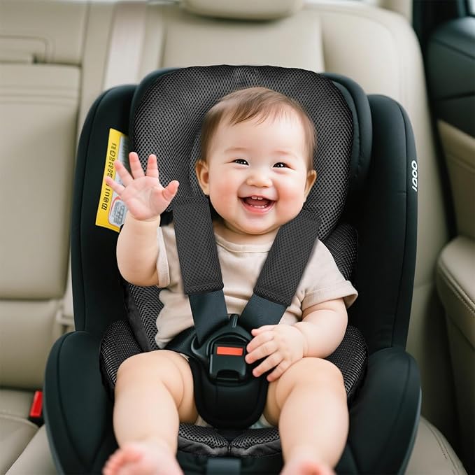 Infant Car Seat Insert for Newborn Girls Boys, Summer Mesh Baby Carseat Head Support with Strap Pads, Soft Reversible Baby Car Seat Insert Cushion Pad for Car Seat, Stroller, Bouncer, Swing, Black-BubblyBeeBaby