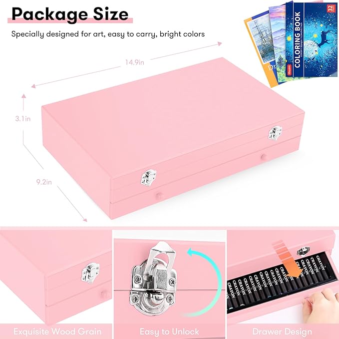 iBayam Arts and Crafts Gifts for Kids 6-14 Year, Teens Girls Christmas Gifts, 150-Pack Art Set Kits with 2 Sketch Pads, Coloring Book, 24 Colored Pencils, 24 Oil Pastels, 24 Watercolor, 60 Crayons-BubblyBeeBaby